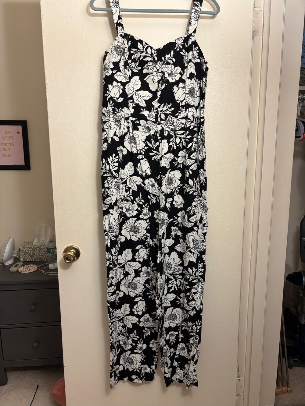 Old Navy Black and White Floral Wide-Leg Jumpsuit